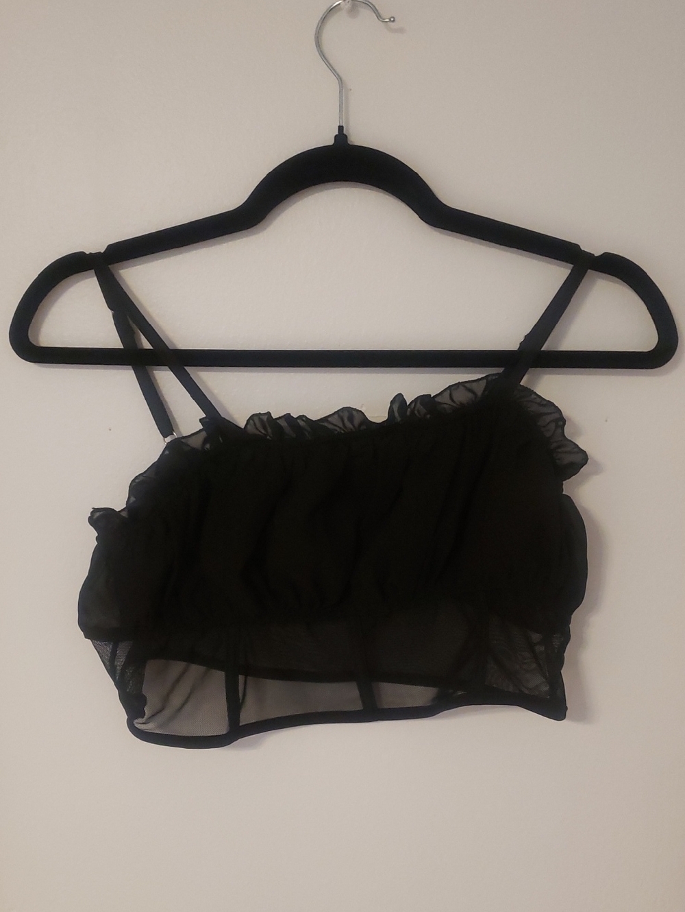 Black Sheer Ruffle Crop Top - Women
